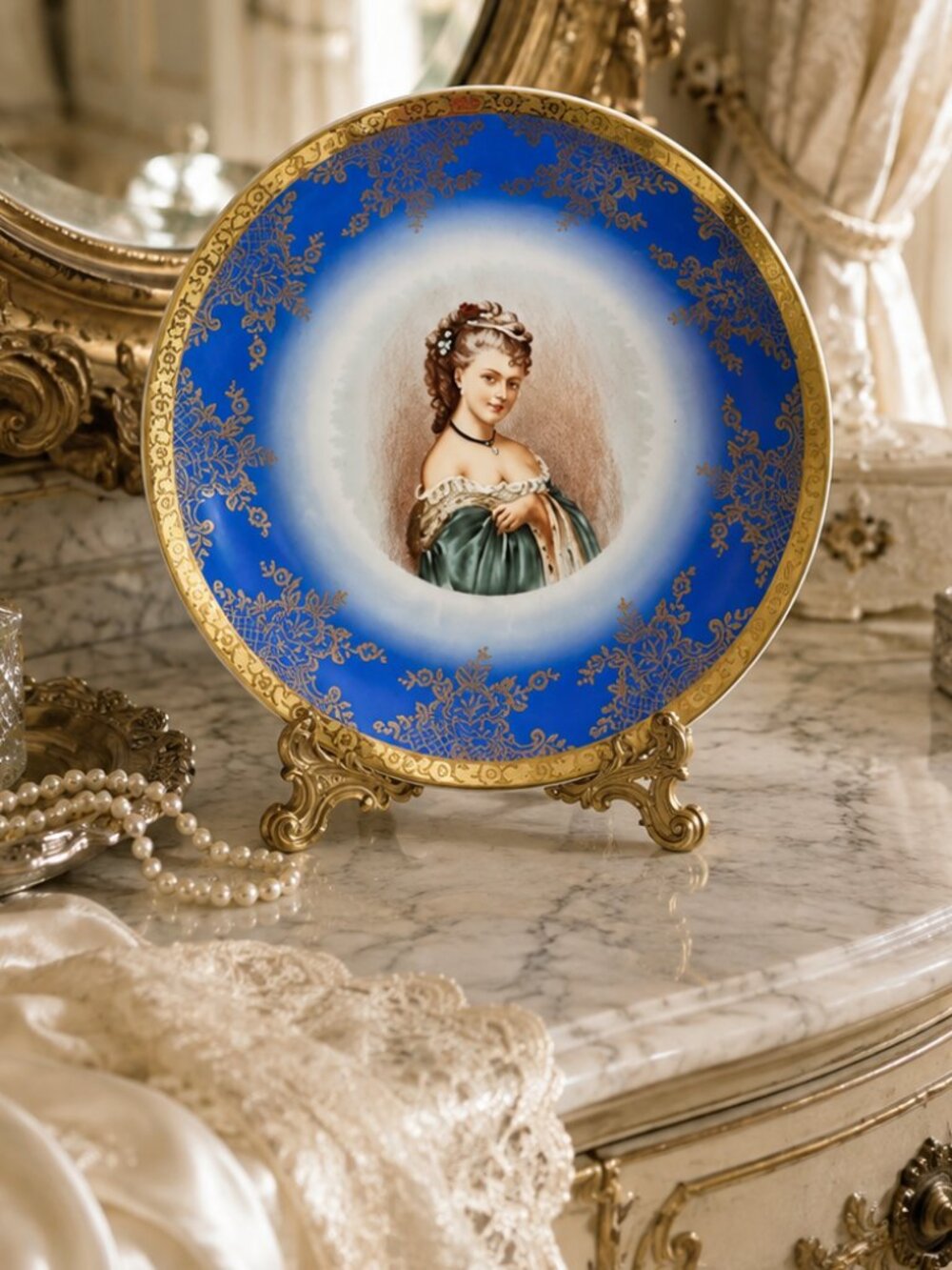 Vintage Bayreuth Bavaria Porcelain Victorian Lady Portrait Wall Plate